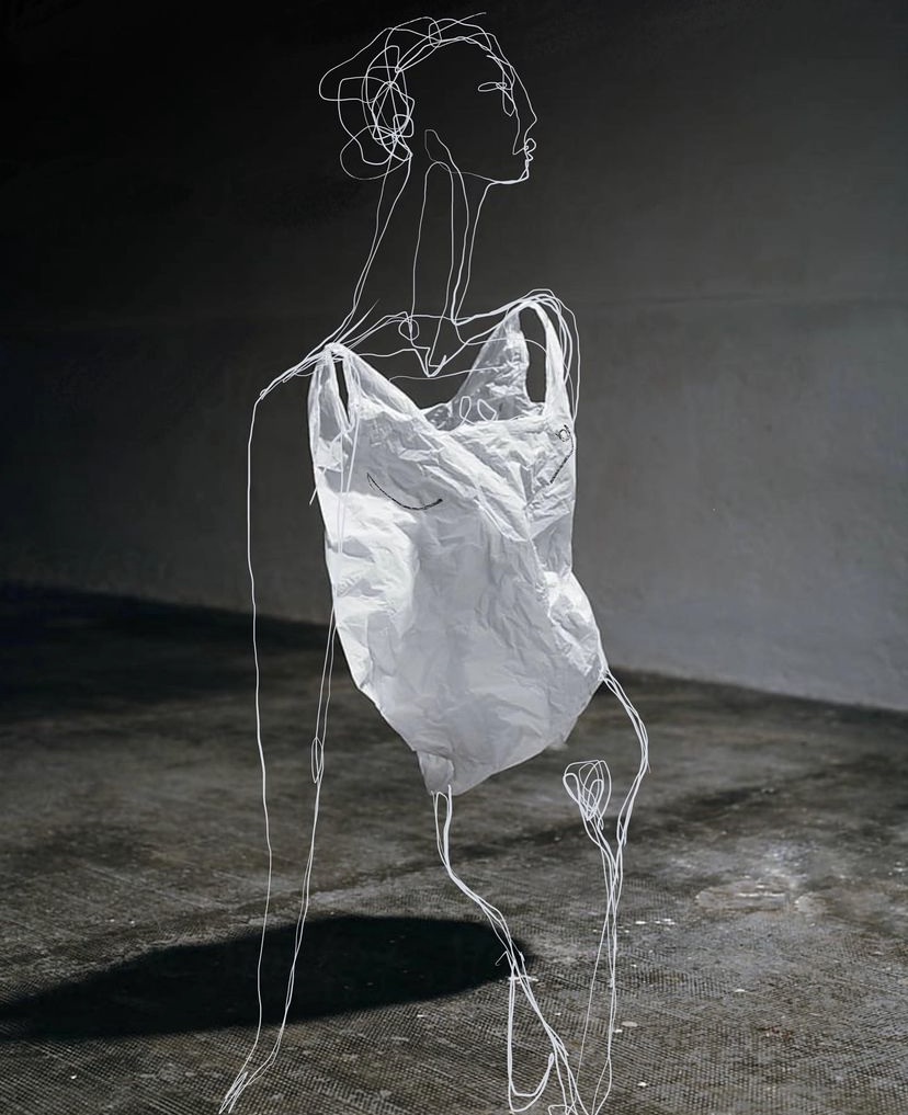 A woman made from a plastic bag